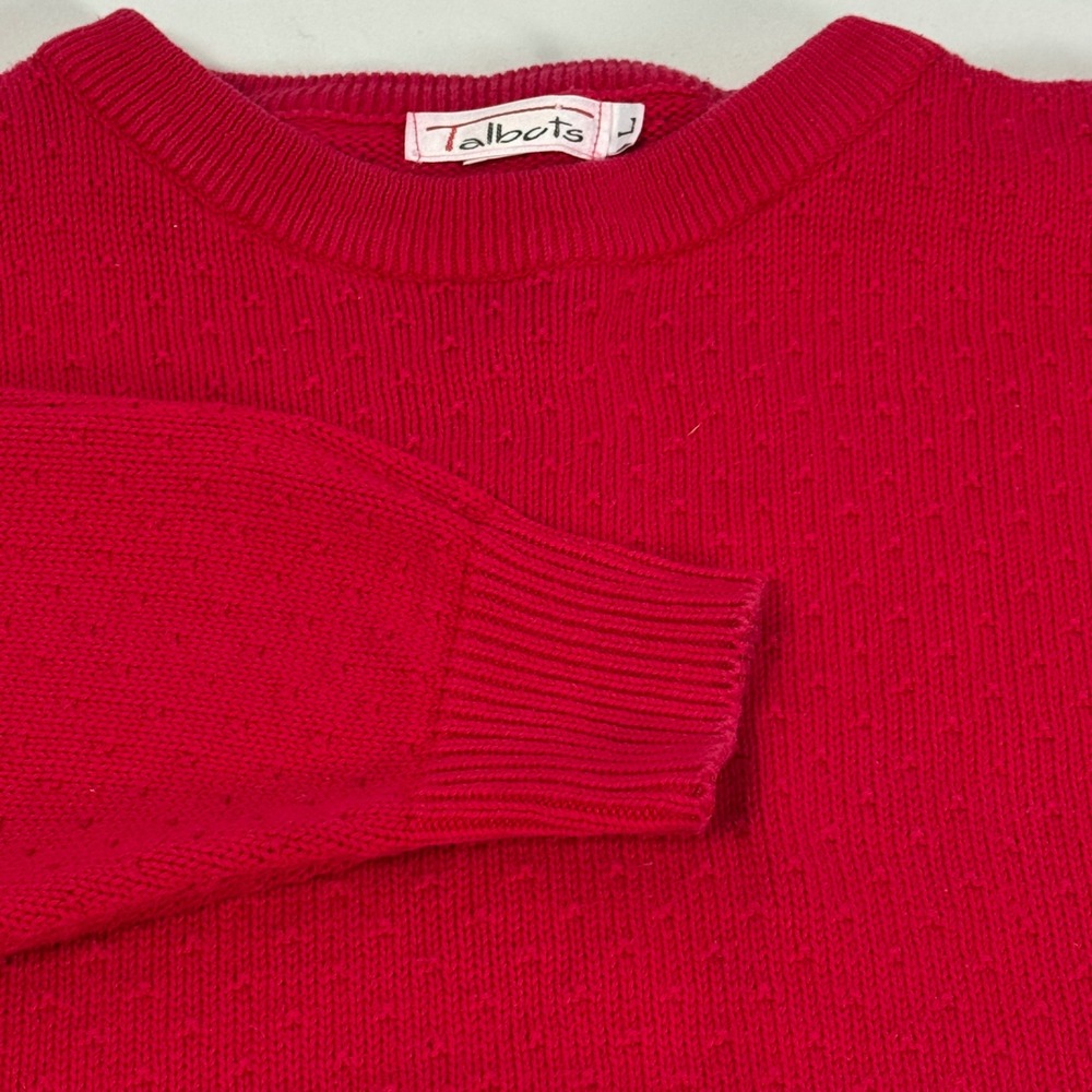 Talbots Red Textured Pointelle‎ Knit Crewneck Sweater Womens Large Vintage 90s